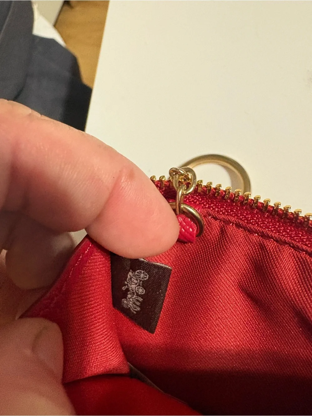 Coach Red Leather Zip Card Case Key Ring